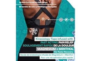 INNOVATIONS BY HEALI Heali Kinesiology Tape with Magnesium and Menthol, 20 Pcs Precut Strips, K Tape Roll, Knees, Physical Therapy Sports Tape for Muscle and Joint Pain Relief, Water Resistant, Black Inspiration