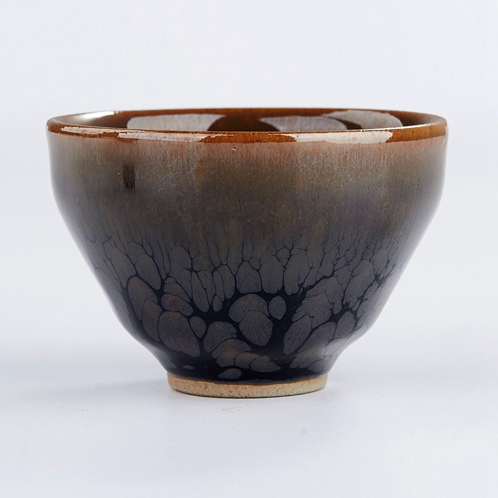 Yan Hou Tang - Earth JianZhan Tenmoku Tea Cup Bowl Cappuccinos 5 Elements Chinese FengShui Crafts Designer Collection Ceremony Ancient Style Handwork Handcrafted Oil Spot Sheaf Mouth Vitrified Surface