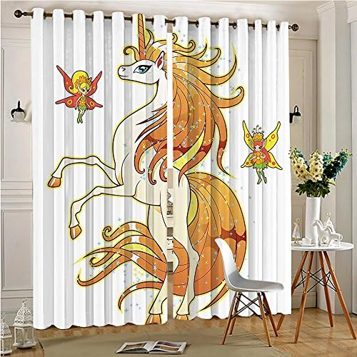 Faux Blackout Extra Long Curtains Exquisite Bright Hair with Fairies Imaginary Legendary Creature Print Multi Thermal Insulated &amp; Room Darkening(2 Panels, 54" x 84")