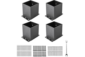 YVHFWOY 6x6 Post Base,Post Brackets(Inner Size 5.6"x5.6"),Black Powder-Coated Heavy Duty Steel Fence Post Anchor for Deck Porch Railing Fence Pergola Support(4 PCS)……