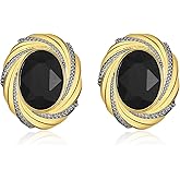 Chunky Gold Geometric Stud Earrings Trendy Vintage 14K Gold Plated Black Cubic Zirconia Statement Cocktail Earrings Dupes Jewelry for Women