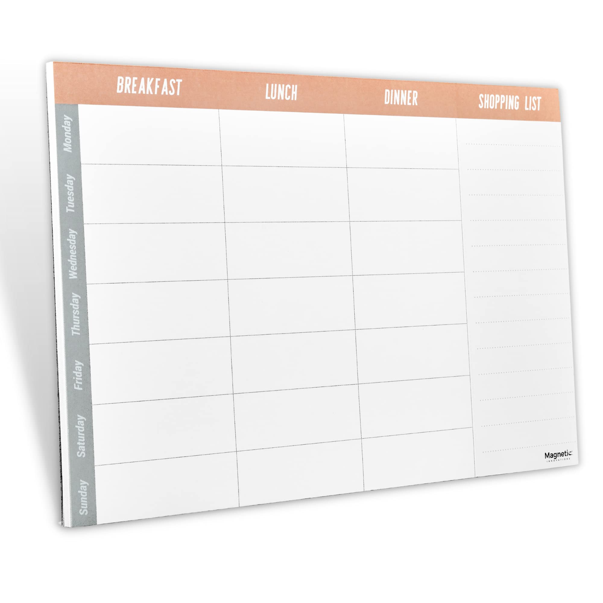 Magnetic Innovations Weekly Meal/Menu Planner Notepad, Track your Diet, Tear Off Shopping List, Magnetic Backing for Fridge Mounting, 54 Sheets, 100gsm Paper, 17x25cm