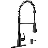 Moen Essie Matte Black One-Handle High Arc Pre-Rinse Spring Pulldown Kitchen Faucet with Power Clean, 87814BL