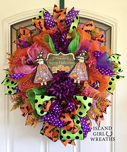 Halloween Wreath, Witch Wreath, Halloween Wreaths For Front Door, Halloween Wreaths, Halloween Deco Mesh Wreath, Bright Fun Halloween Wreath, 20" W x 23" L