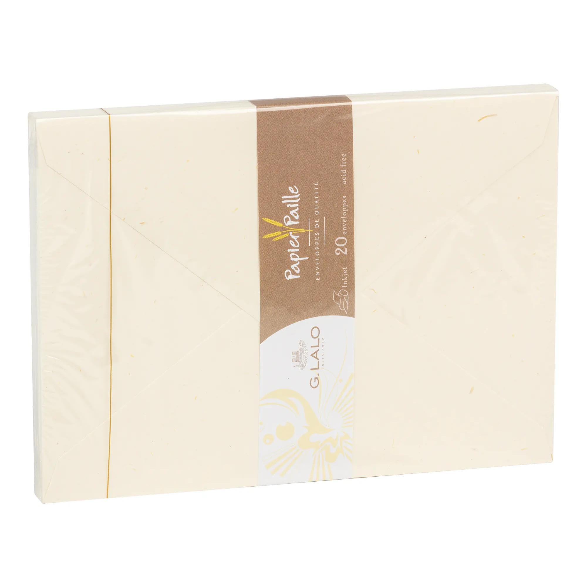 Lalo 20616L - Paille Pack of 20 gummed envelopes. Size: C5 16.2x22.9 cm 120g, straw paper, Cream, Lined, Correspondence, Paper Made in France Natural Colour