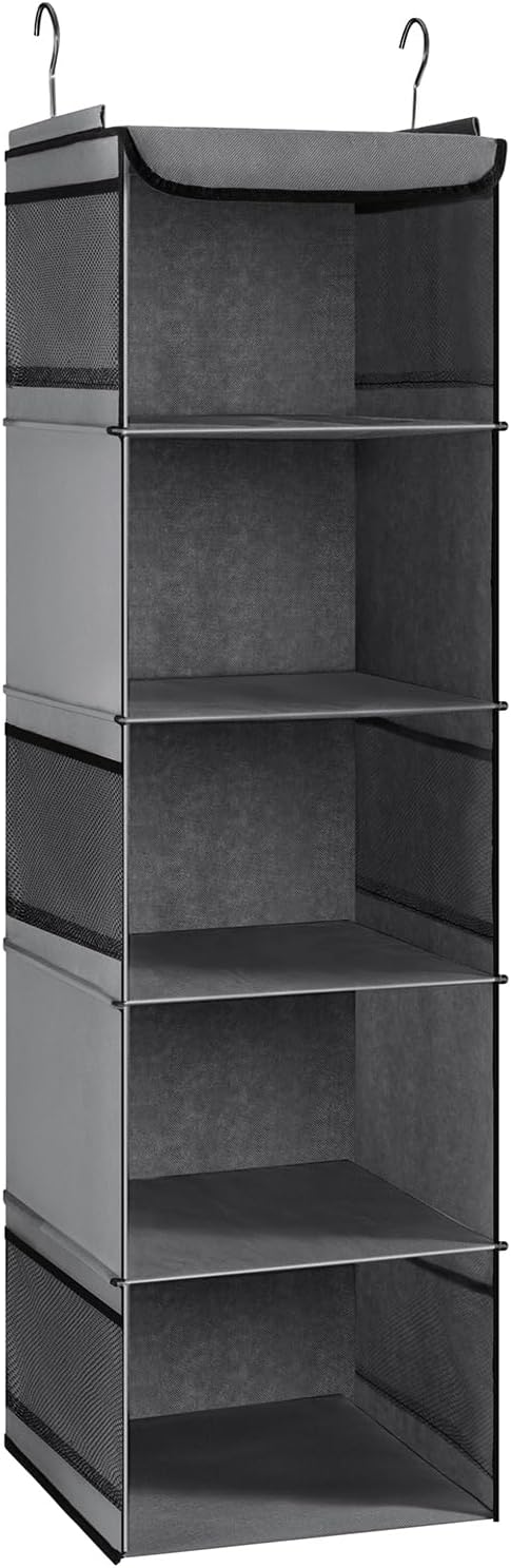 BrilliantJo 5 Shelf Hanging Wardrobe Closet Organizer 6 Pockets Grey 30x30x108cm