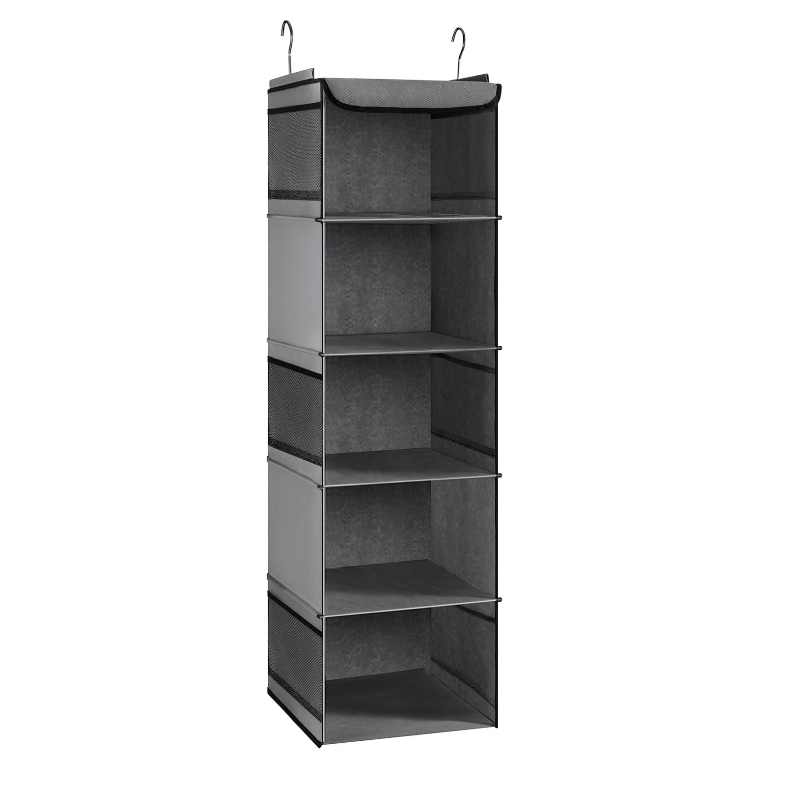 BrilliantJo Hanging Storage with 5 Shelves Wardrobe Closet Organiser, Storage Shelves Unit with 6 Pockets for Clothes - Grey(30 x 30 x 108cm)