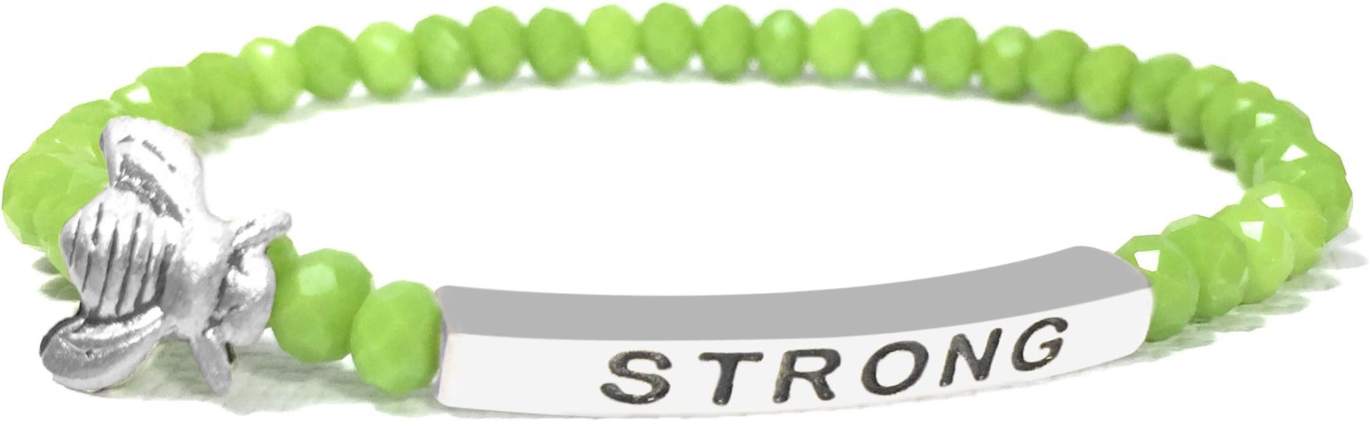 Bumble Bee Strong Inspirational Quote Bracelet Bead Stacking Stretch Made in USA (Celadon Green)
