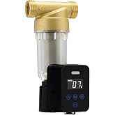 Solimeta Spin Down Sediment Water Filter: 50/100 Micron Precision, Plug - in with Touch - Screen Auto Flushing, Brass Top Clear Housing &amp; Reusable, Plug-in Use Only