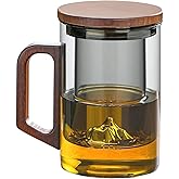 Unbreakable - Glass Tea Cup with Infuser and Lid, 950ML / 32oz Large Borosilicate Tea Mug with Wooden Handle and Lid, Heat Resistant Glass Tea Cup for Loose Leaf Tea, Home Office Use