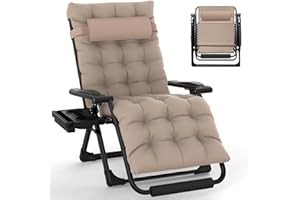 Slendor Oversized Zero Gravity Chairs XL, Zero Gravity Lounge Chair, 29inch Large Anti Gravity Chair, Folding Reclining Chair w/Aluminum Alloy Lock, Pillow, Cup Holder, Support 440lbs, Beige