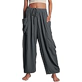 Flygo Women's Wide Leg Pants Summer Casual Loose Fit Beach Palazzo Harem Pants with Pockets