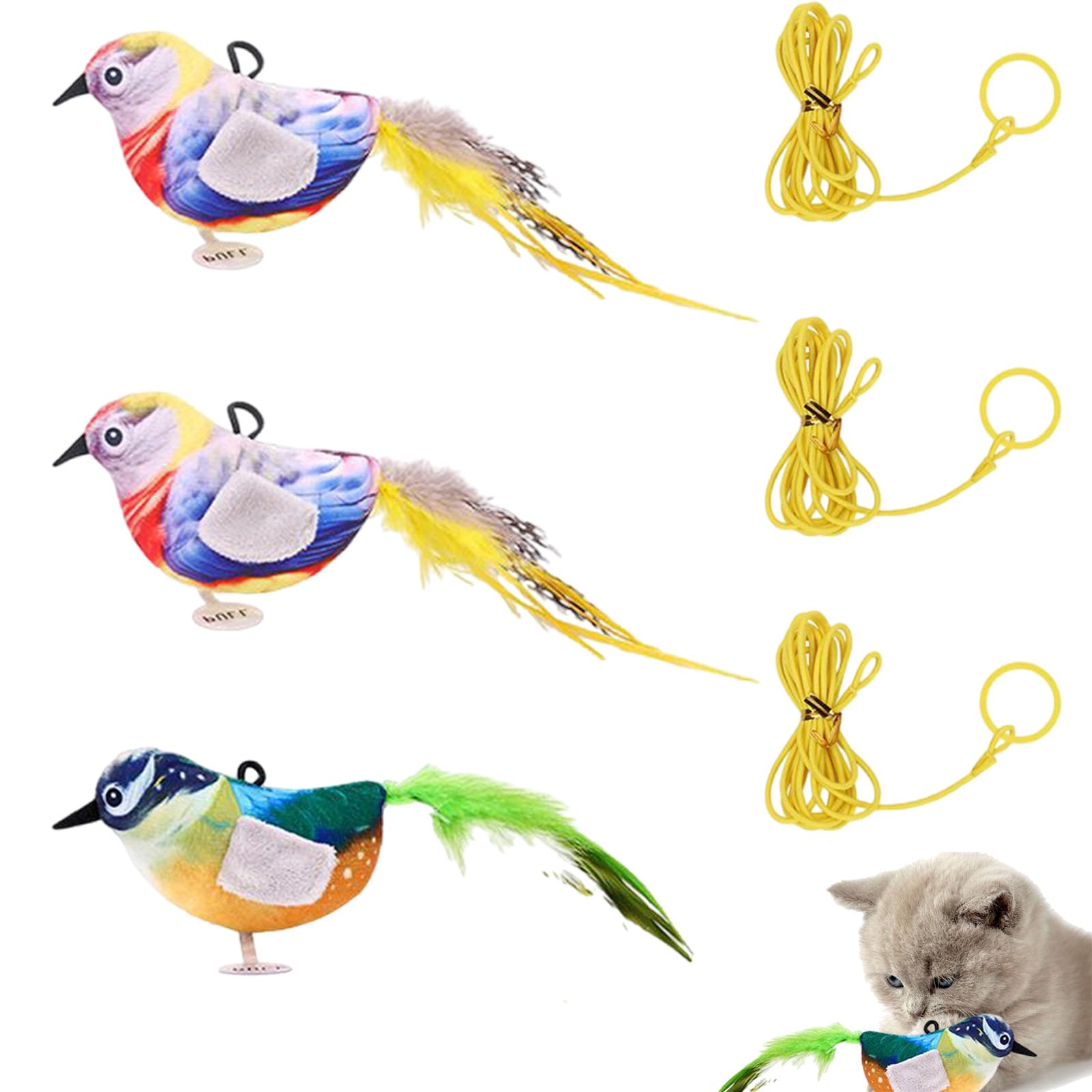 FunnAura 3PCS Cat Interactive Toys for Indoor Cats, Electronic Toy fo radult cat, Simulation Bird Smart Sound