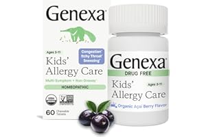 Genexa Kids Allergy Care | Drug Free, Non-Drowsy Children's Allergy & Decongestant Remedy | Vegan & Non-GMO | Homeopathic Relief Made Clean | Organic Acai Berry Flavor | 60 Chewable Tablets Ages 3-11