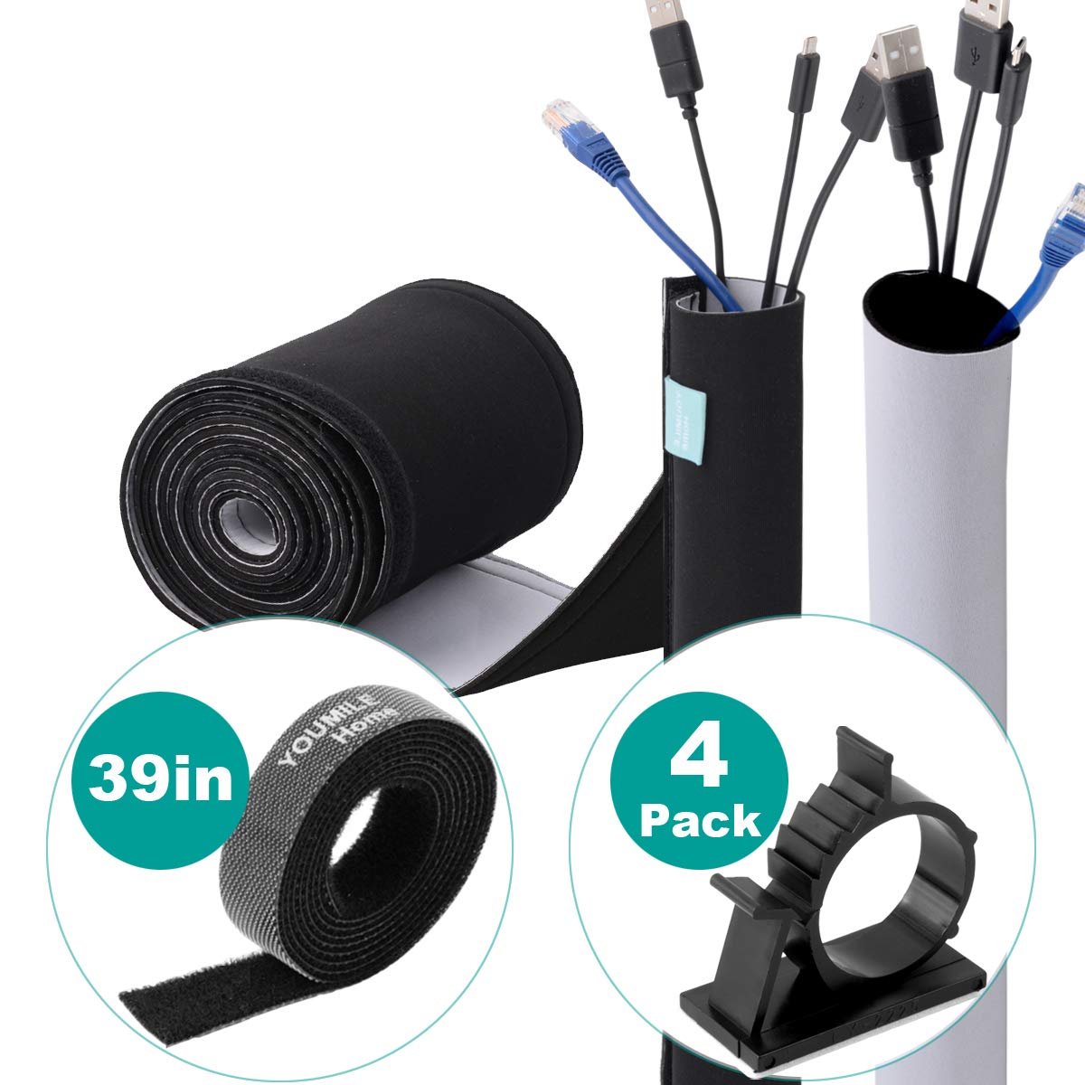 YOUMILE Cable Management Sleeve, 118" (3m) Cord Cover
