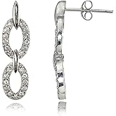 Sterling Silver Cubic Zirconia Double Oval Link Dangle Earrings