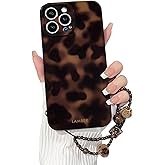 NITITOP Compatible with iPhone 13 Pro Max Case with Chain Lanyard Strap Stylish Leopard Print Tortoise Brown Amber for Women Girls Men Soft TPU Shockproof Protective Cover - Brown