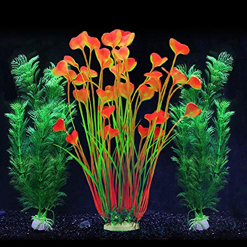 Tacobear 3PCS Artificial Aquarium Plants Decor Plastic Fish Tank Plants Decorations Ornament Aquatic Plant Colorful Water Plants (3PCS Two Styles)