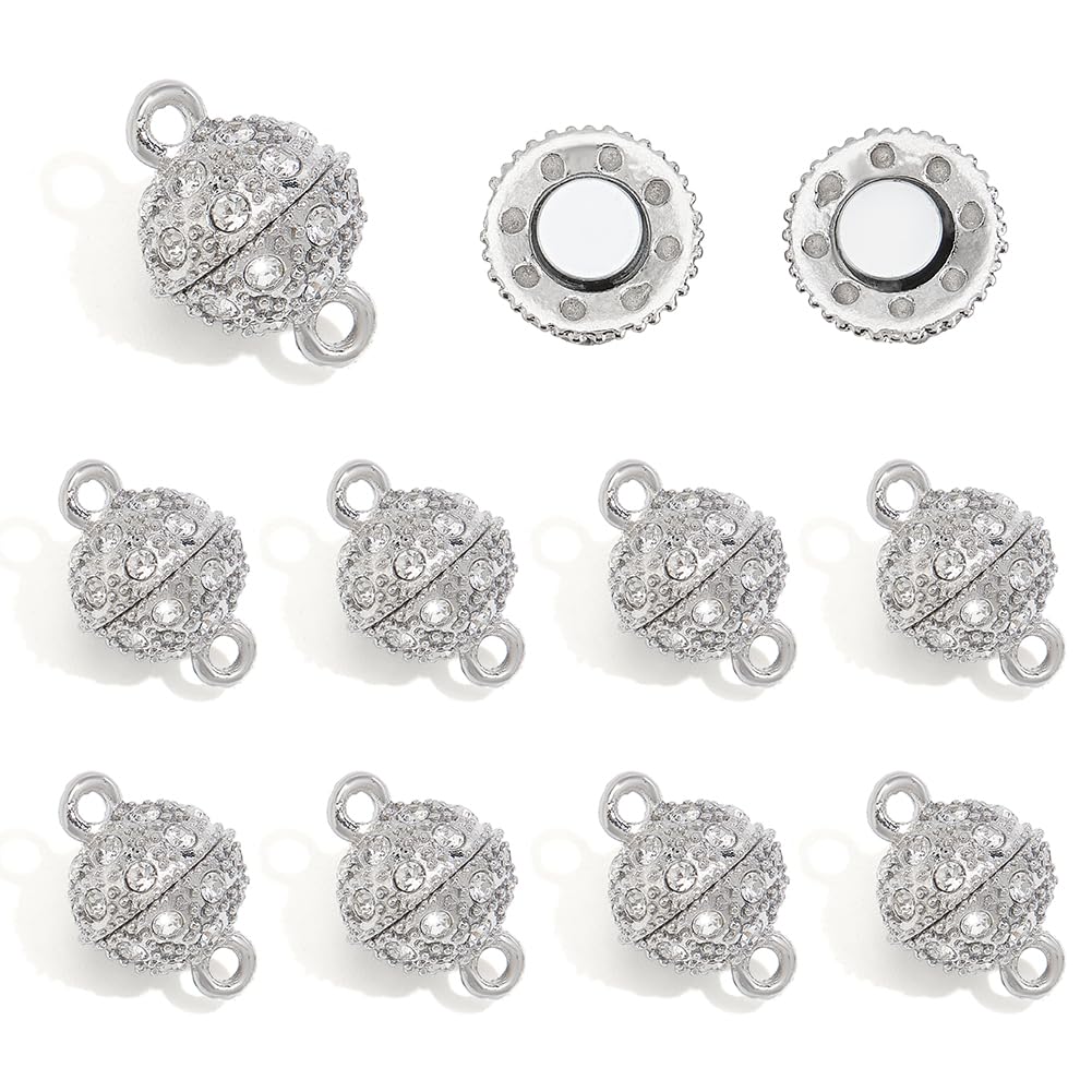 PH PandaHall 10 Sets Round Magnetic Clasps, 17x12mm Round Alloy Rhinestone Brass Clasps Jewelry Magnetic Clasps for DIY Crafts Necklace Bracelet Earrings Jewelry Making, Hole 2mm