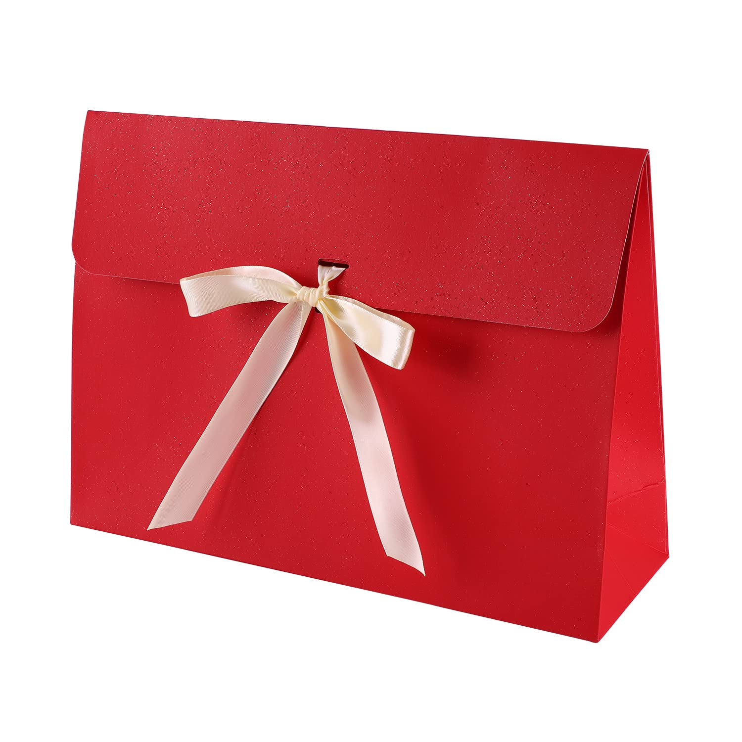 10Pcs Large Envelope Gift Box Present Bag, Cardboard Gift Box 29 * 20 * 9 cm with Lid & Satin Decorative Ribbon, Textured Christmas Birthday Present Boxes for Dress, Shirt, Scarf, Book, Accessories