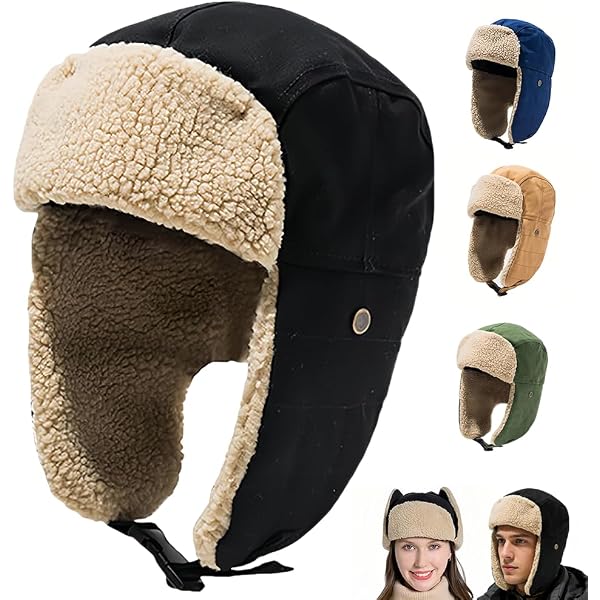 Warm Vintage Trapper Fur Hat w Earflaps Fur Trapper Hat With Ear Flaps Warm Winter Ushanka Hat For  main image 3