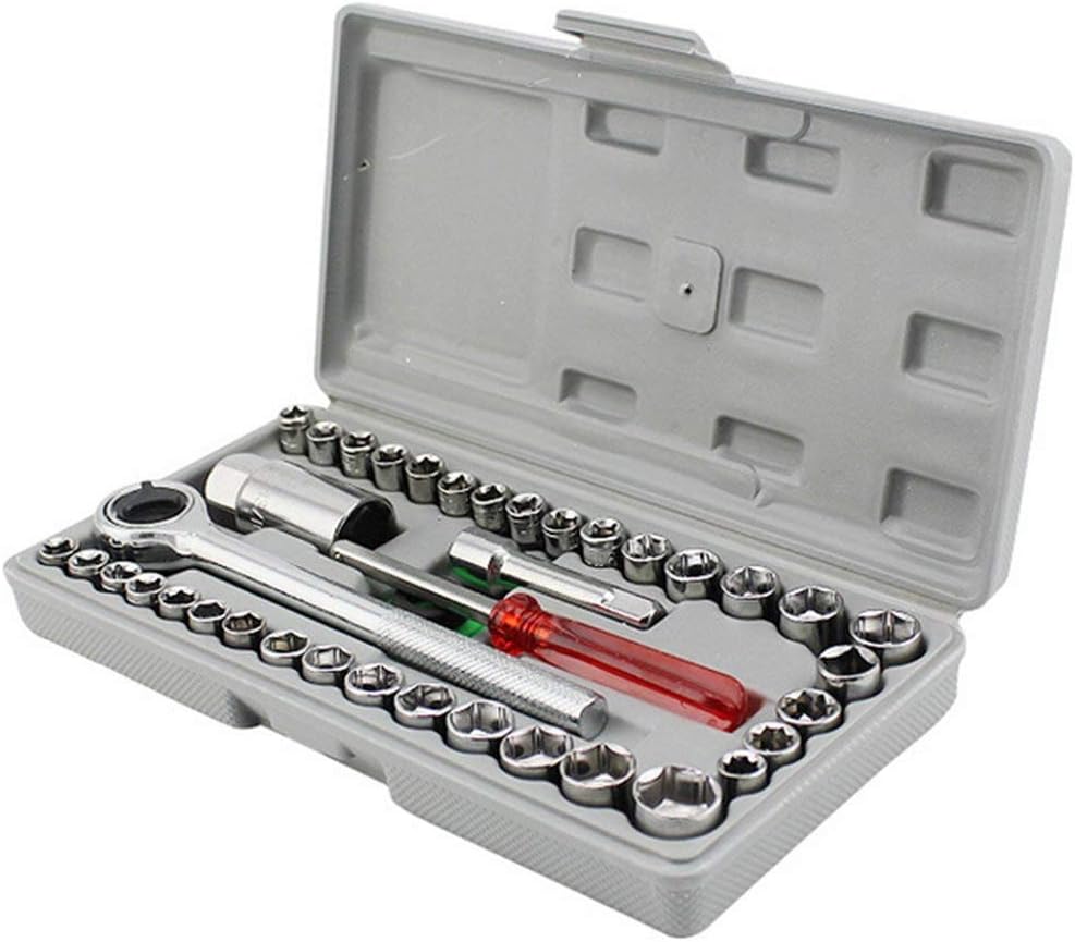 40pc Grey 40 Pcs 1/4" 3/8" Drive Combination Socket Wrench Set Sleeve