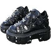 Vintage Women and Men Black Platform Sneakers Shoes Metal Decoration Gothic Retro Thick Sole Punk Shoes