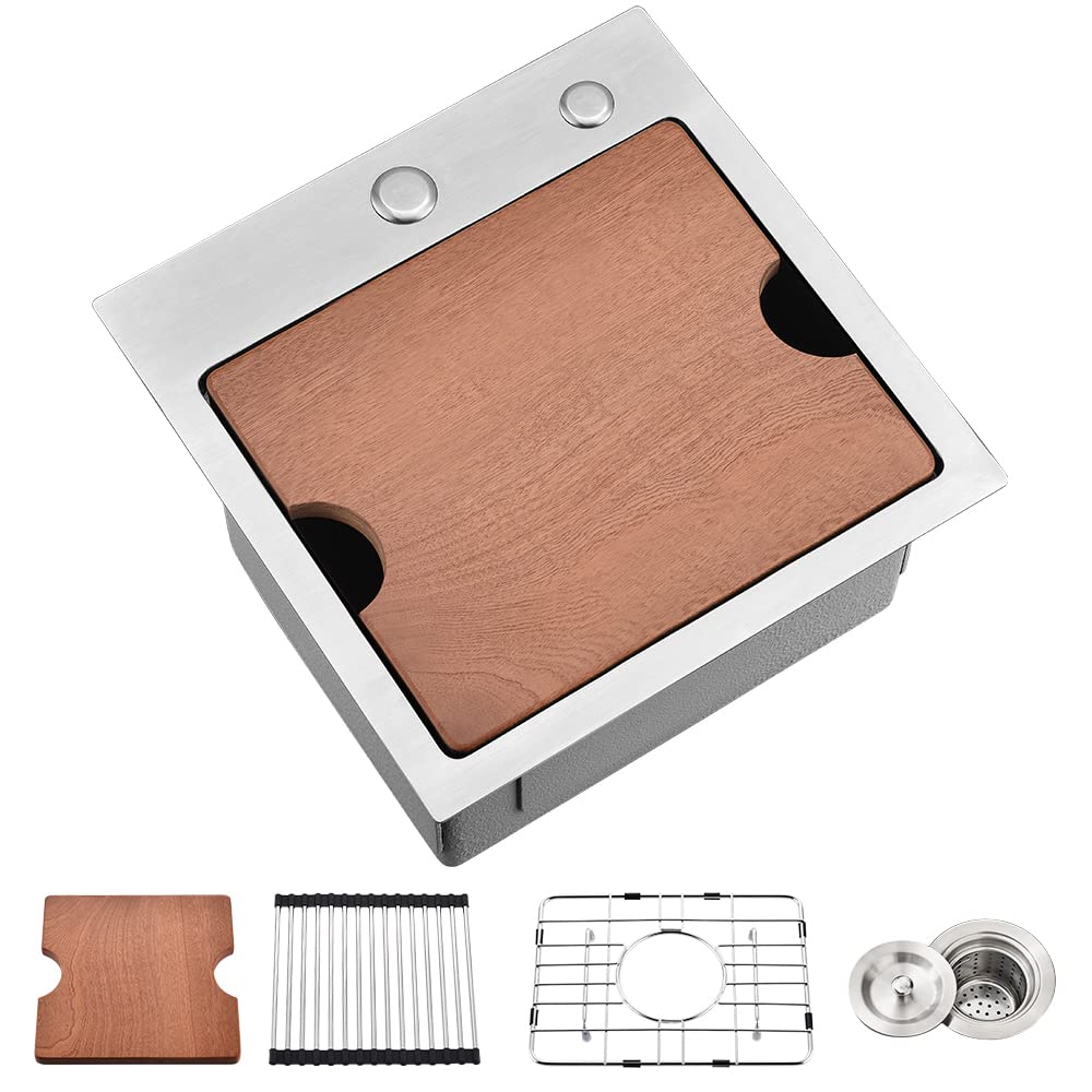 Photo 1 of 18 Inch Bar Sink Drop In Workstation-VASOYO 18x18 Drop In Bar Prep Sink Stainless Steel Kitchen Sinks Workstation 16 Gauge Deep Single Bowl Rv Kitchen Sinks with Cutting Board
