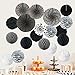 Recosis Hanging Paper Fan Set, Tissue Paper Pom Poms Flower Fan and Honeycomb Balls for Birthday Baby Shower Wedding Festival Decorations - Black