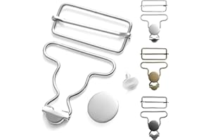 Kogcmeetl 6 Sets Metal Overall Buckles Replacement Overall Clasp Replacement Suspender Clips with Adjustable Tri Glide Buckle Slider and Buttons