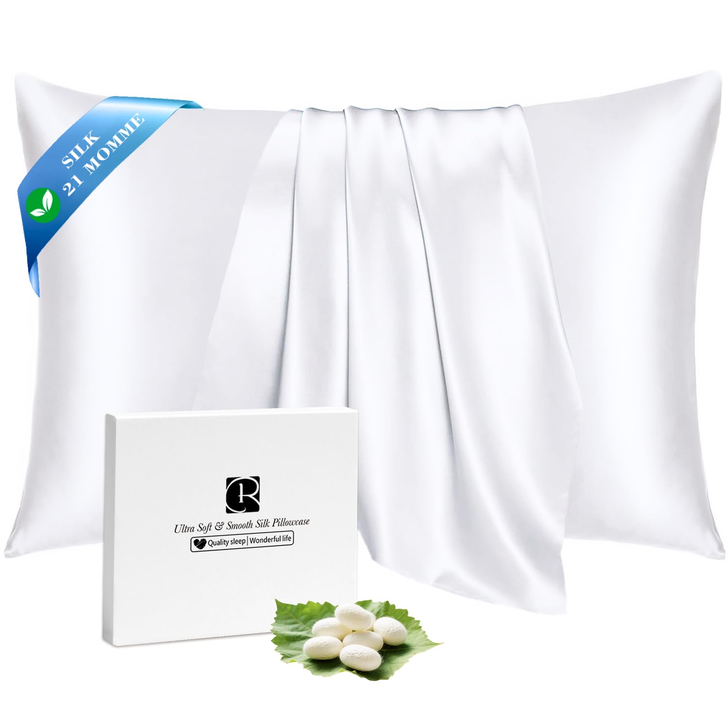 Ravmix 100% Silk Pillowcase for Hair and Skin, Both Sides Mulberry Silk Pillow Case with Hidden Zipper, Soft Smooth Breathable Cool for Beauty Sleep, Gift for Women Men, 1PCS, 50×75CM, Snow White