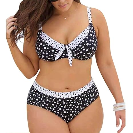Dehots Sexy Damen Bikini Große Größen Polka Punkt Set Bademode Badeanzüge Bikinis für Frauen Mädchen Bandeau Push Up