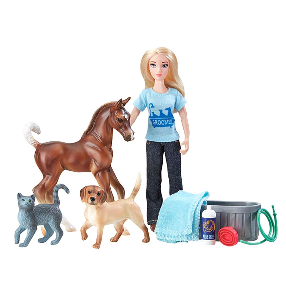 Breyer Freedom Series Pet Groomer Doll & Animals Set | 10 Piece Playset with 6" Fully Articulated Rider Doll | 1:12 Scale