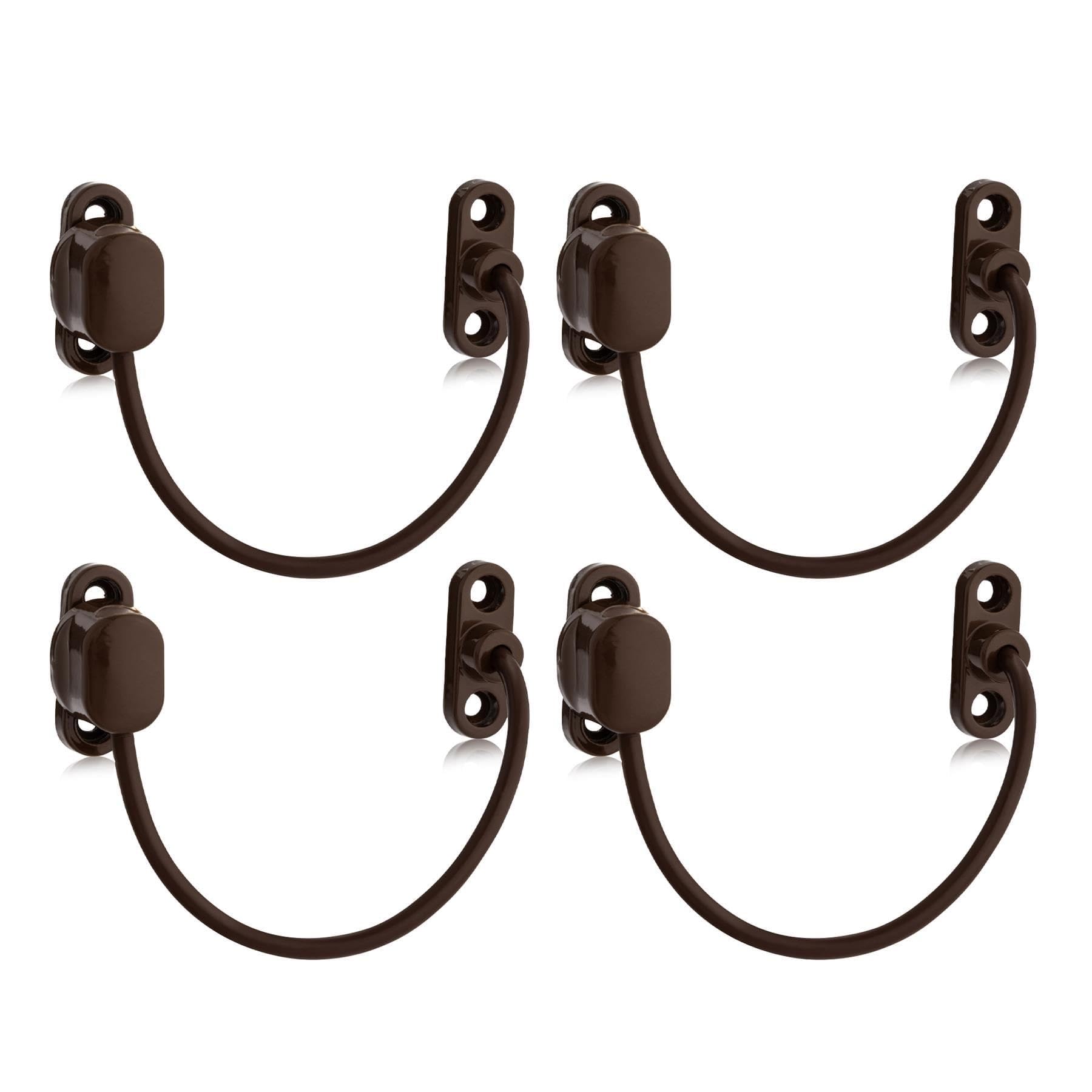 XFORT 4 Pack Viper Thumbturn Locking Cable Window Restrictor in Brown, Keyless Durable Window Safety Lock for Child Safety and Window Security