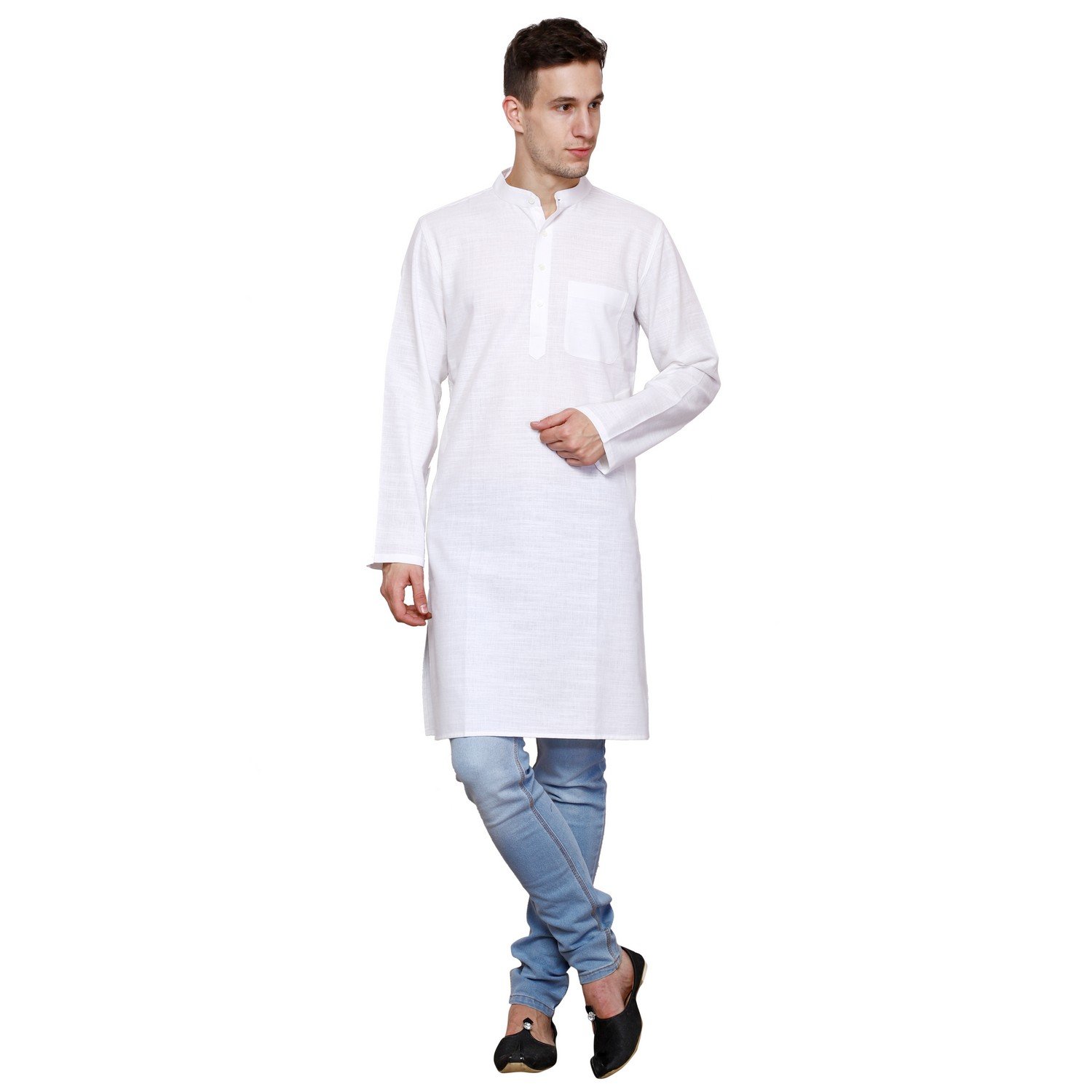 dhrohar neudis cotton long kurta - plain white