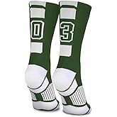 ChalkTalkSPORTS Custom Team Number Crew Socks | Athletic Socks Green | Choose Your Number