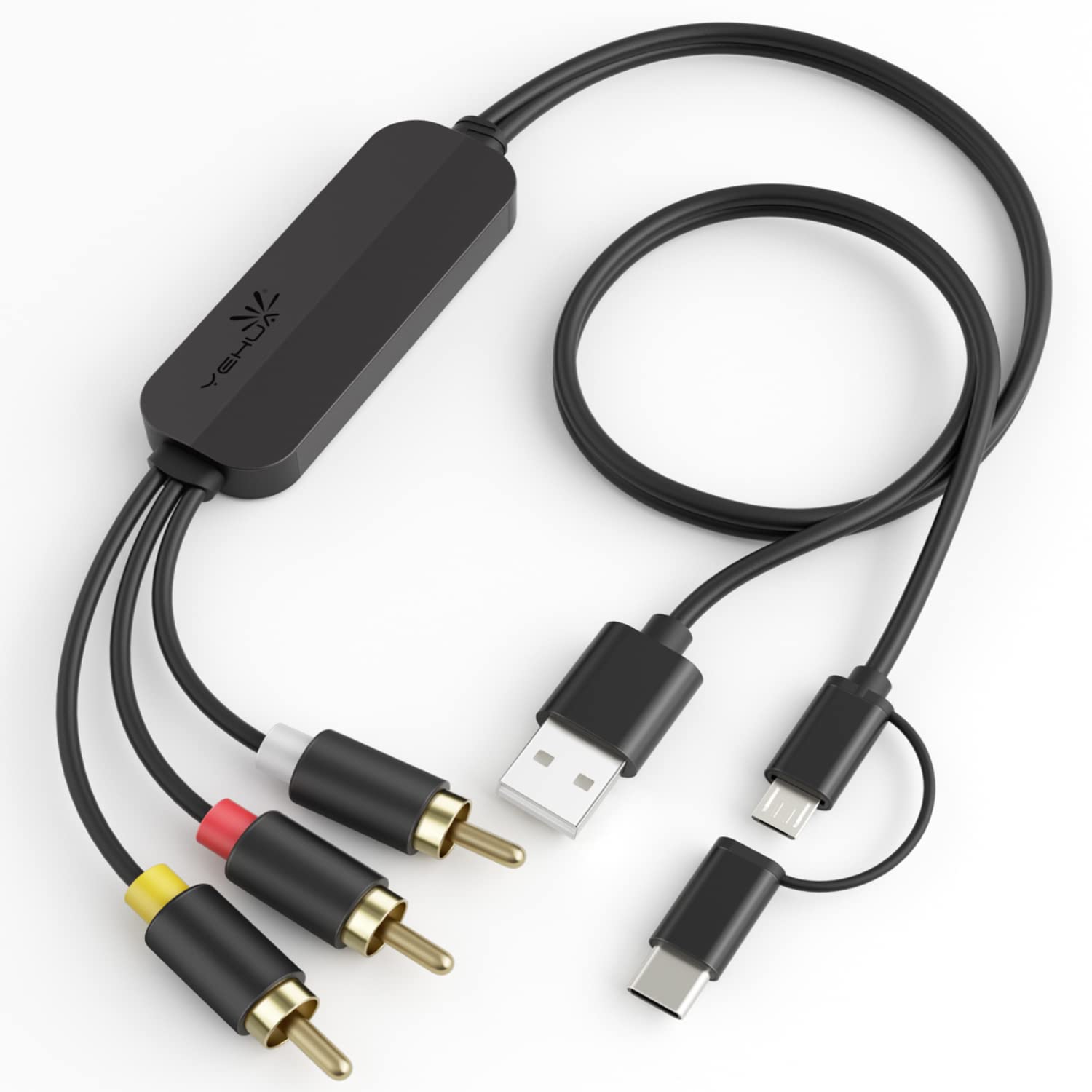 USB C to RCA 変換 ケーブル 3RCA/AV 変換ケーブル android スマホ rca av 変換 ケーブル マイクロ USB Type-c to AV コンポジットカーナビ交換ケーブル 車載モニター対応 USB-C入力をコンポジット出力へ変換 1080P 対応 Android携帯(USB-C to RCA) の商品画像