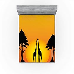 Ambesonne Silhouette Fitted Sheet, Trees Sun