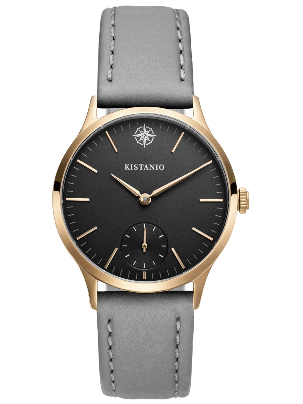 Kistanio Ladies Watch Stratolia Sapphire Glass Champagne Black with Grey Leather Strap KIS-STR-31-098