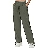 Womens Cargo Joggers Parachute Y2K Pants Lightweight Hiking Travel Scrub Pants Elastic Waist with Drawstring Quick Dry, Olive Green XXL