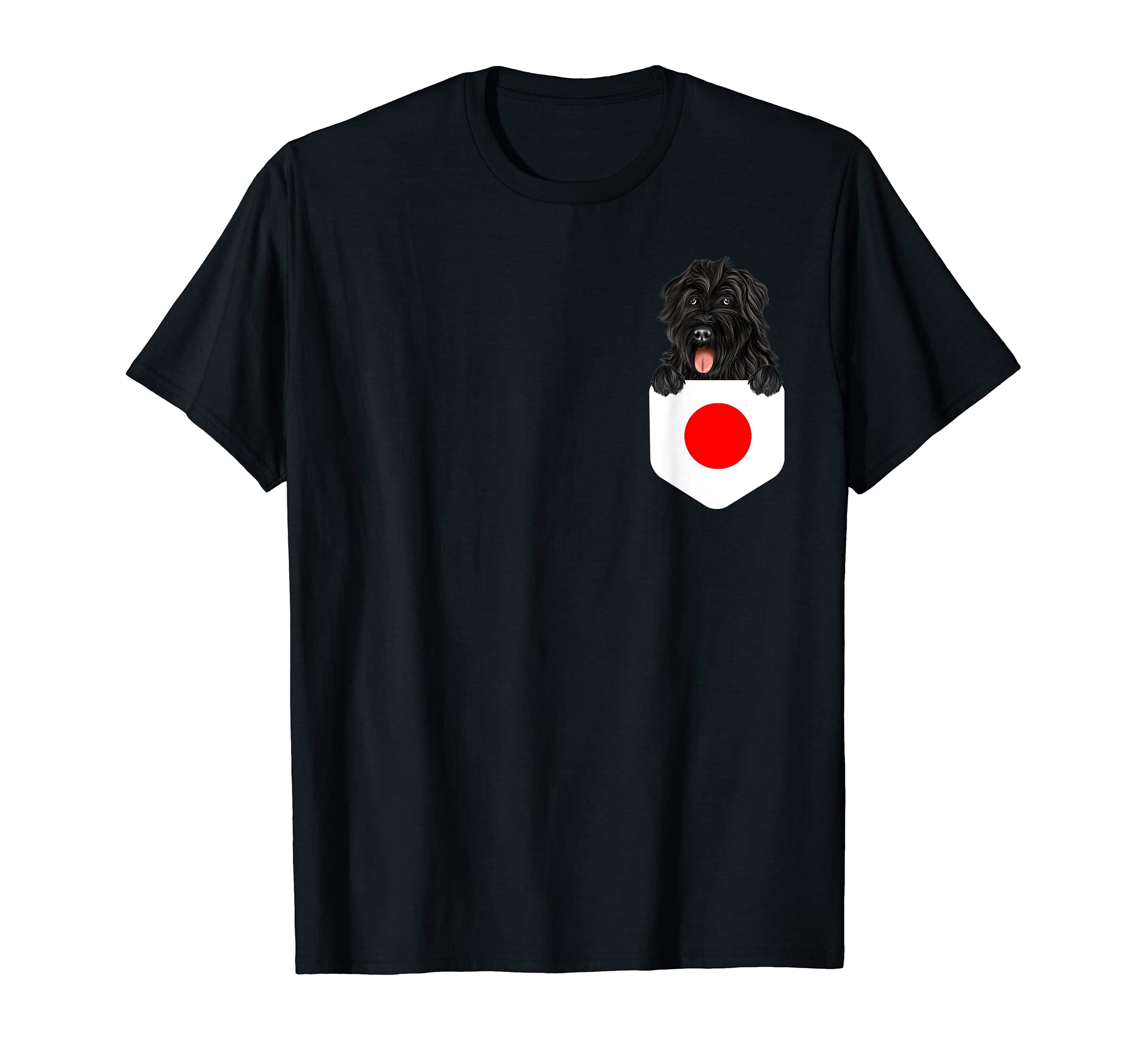 Japan Flag Bouvier des Flandres Dog In Pocket T-Shirt