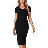 LYANER Women's Summer Round Neck Short Sleeve Ribbed Knit Bodycon Pencil Midi Dress