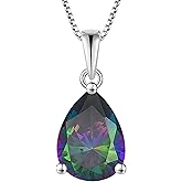 YL Teardrop Necklace 925 Sterling Silver Solitaire Pendant 9x12 MM Pear Cut Birthstone Jewelry for Women