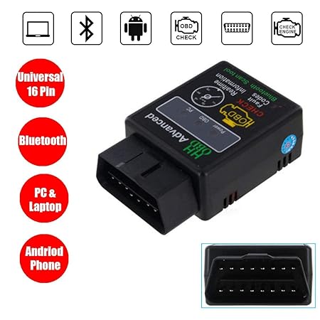 WildAuto OBD Bluetooth OBD Scanner Bluetooth OBD Diagnose, Universal, Geeignet für Android Systemgeräte (Bluetooth 1stk)