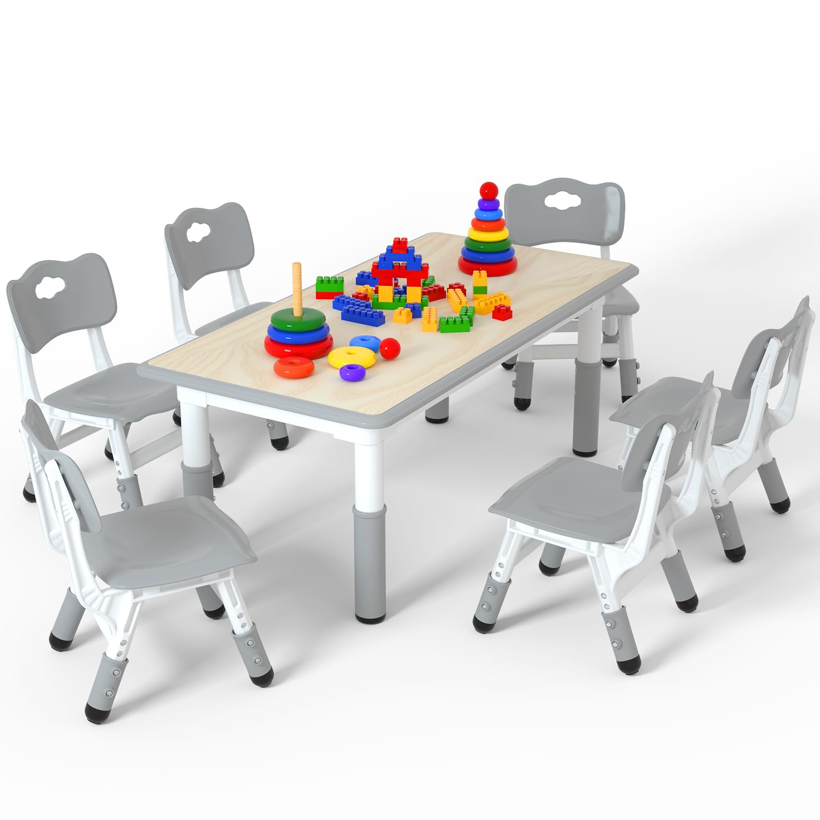 Photo 1 of *** USED/UNKNOWN MISSING PARTS***LulliSpace Kids Table and 6 Chairs Set?Height Adjustable Children Table & Chair?Toddlers Study Multi-Activity Table with 47.2"x23.6" Wipe-Clean Desktop?for Classrooms, Homes & Daycares