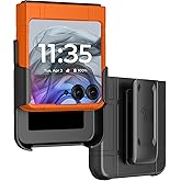 Case with Clip for Motorola RAZR (2024/2025) Flip Phone, Nakedcellphone Textured Slim Hard Shell Cover and [Rotating/Ratchet] Belt Hip Holster Holder Combo - Orange