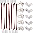 FSJEE 8mm 2 Pin LED Strip Connector Kit with 10PCS L Shape 2 Pin Right Angle Corner Solderless Connector and 10PCS 2 Pin 8mm