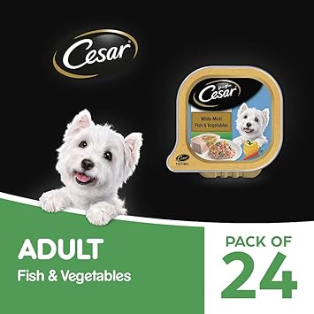 Cesar Premium Adult Wet Dog Food, White Meat Fish & Vegetables, 24 Trays (24x100g)