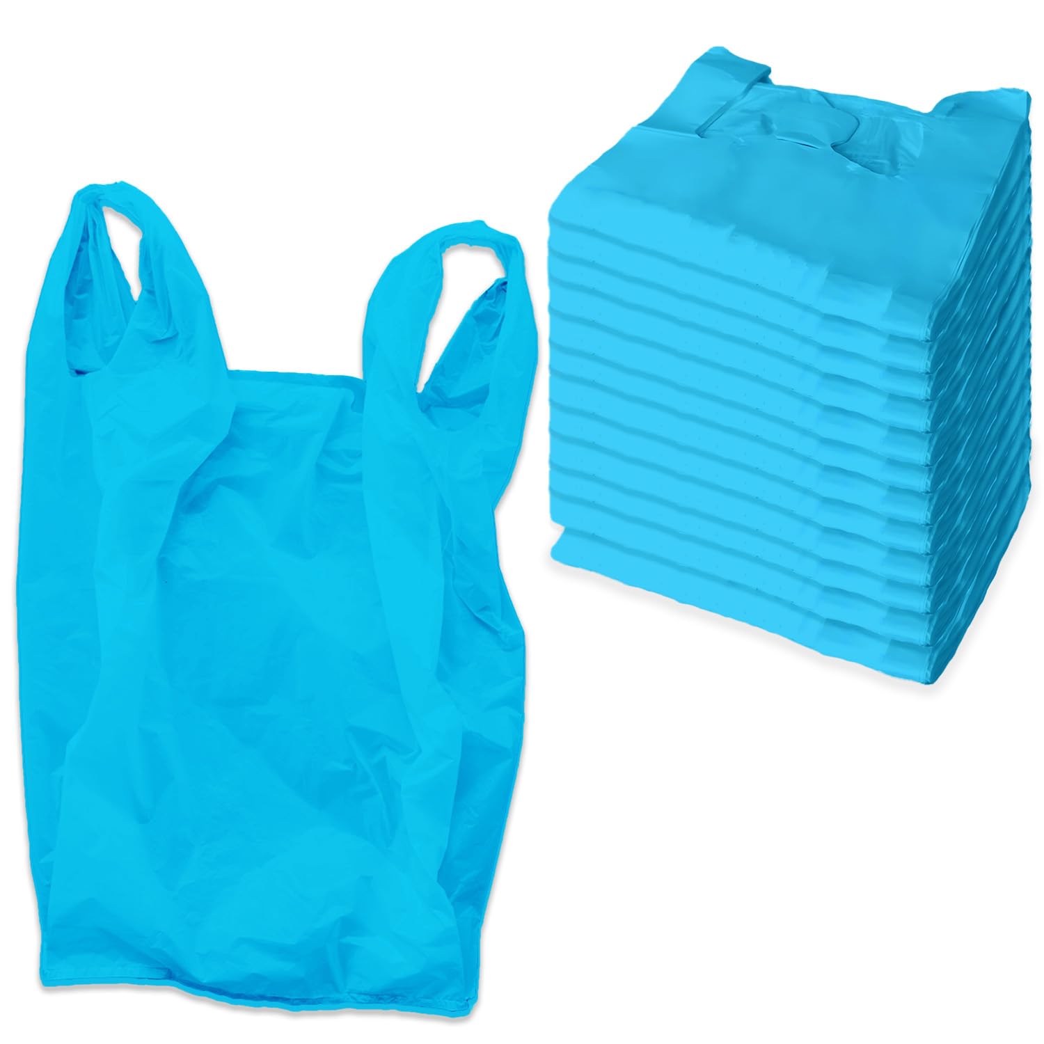 Carrier Bags Blue Vest Handle Plastic Reusable Shopping Carriers Heavy Duty Strong Plastic Carrier Bags 18Mu (Blue (11x 17x 21"), 100)