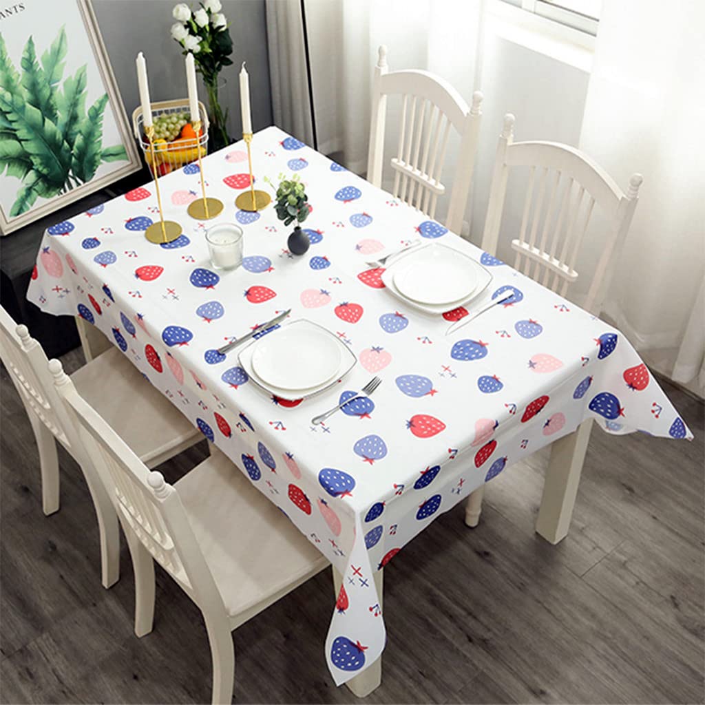 137*180cm PVC TableCloth Party Wipeable Table Cloth Rectangular,Strawberry Pattern Wipe Clean Tablecloth,Reusable Tablecloths,Waterproof,Oil-proof,Washable Table Cover for Picnic, Summer Party,Dinner